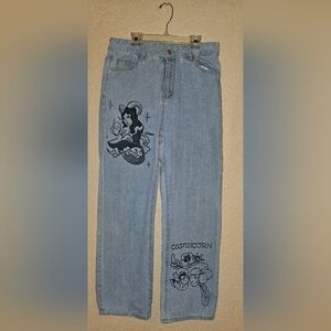 Romwe Light Wash Blue Denim Jeans with Capricorn Artwork